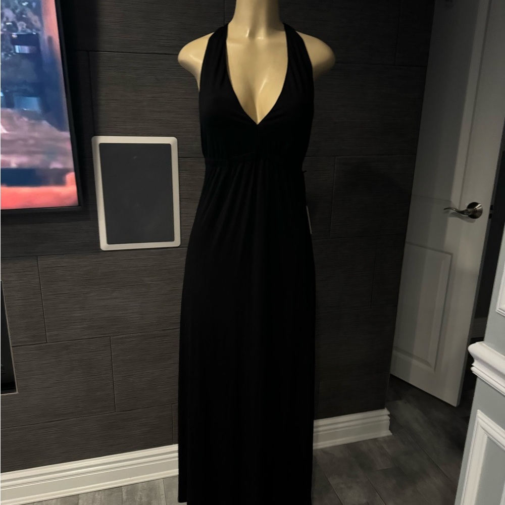 Lovers + Friends Black Halter Plunge Maxi Dress